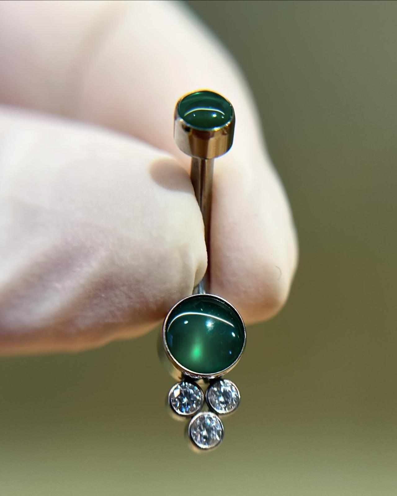 Emerald and Zirconia Crystal Belly Button Piercing